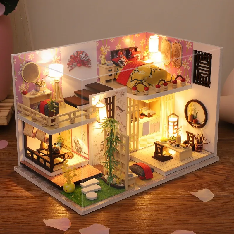 

Dollhouse Miniaturas Japanese Casa Japanese Loft Villa DIY Wooden 3D Puzzle Building Kit with Furniture Doll Houses Toys Gifts