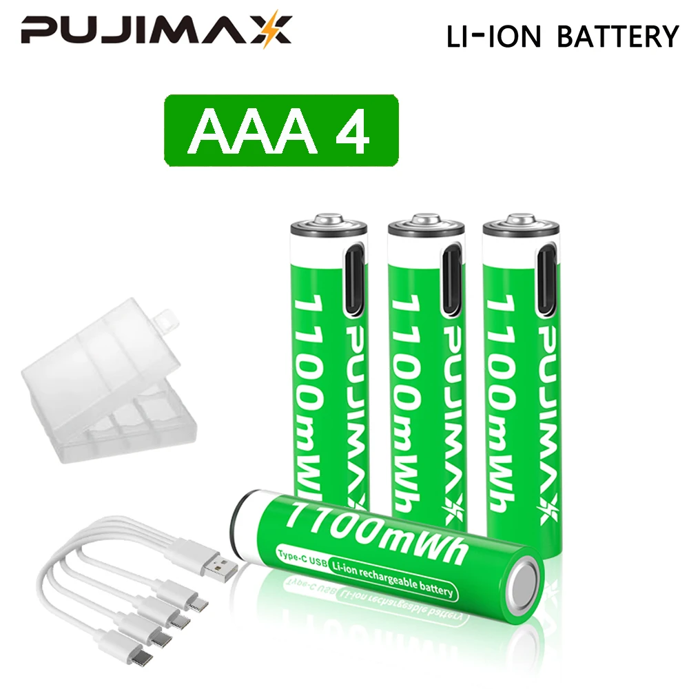 PUJIMAX 1,5 V AAA/AA 3400 mWh 1100 mWh oplaadbare batterij USB Type-C oplaadbare Li-ion batterij voor afstandsbediening elektrisch speelgoed - afbeelding 1