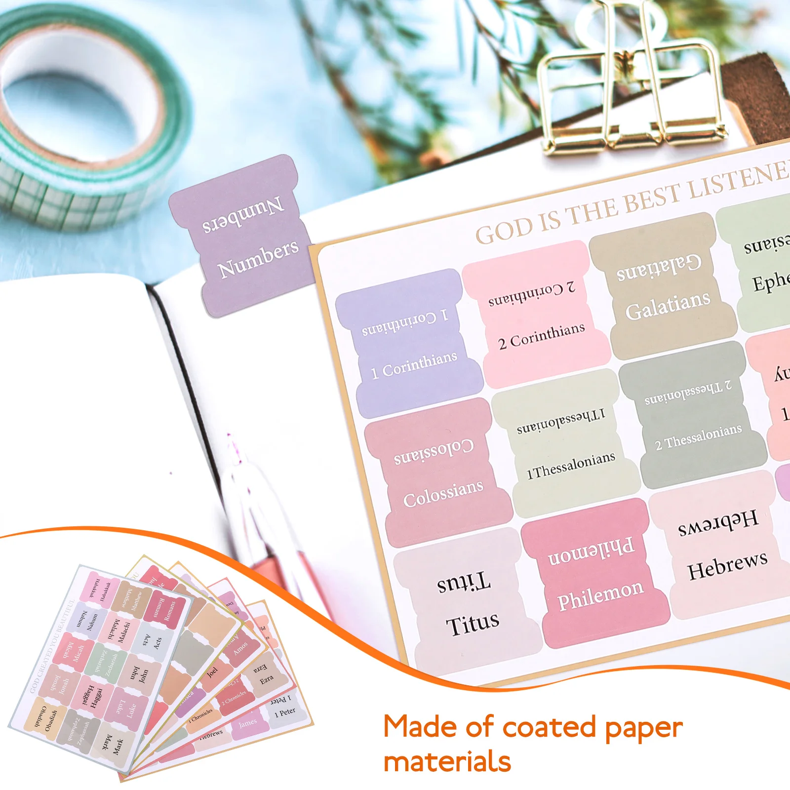 

5 Sheets Bible Index Tabs Coated Paper Mini Page Dividers Sturdy Study Supplies Book Accessories Handmade Crafts