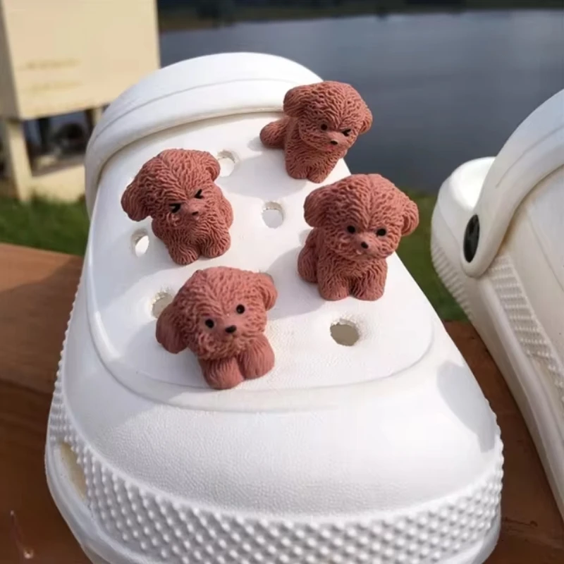 Great Gifts 3D Cute Puppy Shoe Charms Decorations Brown Teddy Dog Buckles For Sandals Clogs Cartoon Accessies Festival Surprise