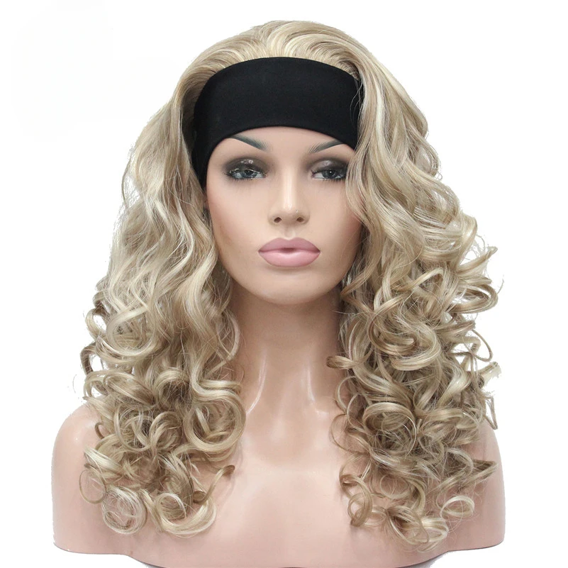 

Long Blonde Highlights Curly Heat Ok Synthetic HEADBAND Wig