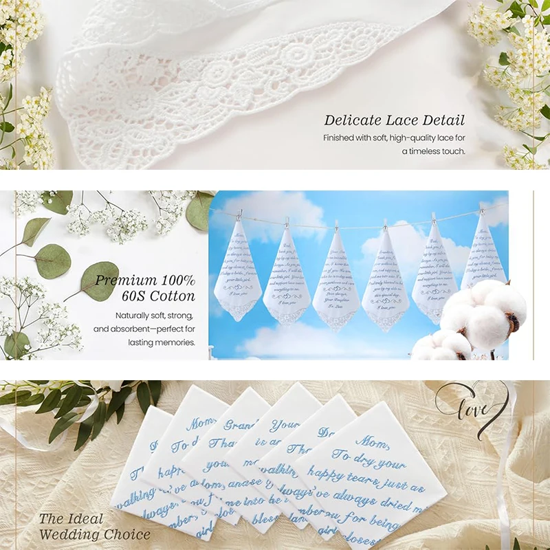 منديل الزفاف - شيء أزرق للعروس في يوم الزفاف - حفلات الزفاف Hankie #5