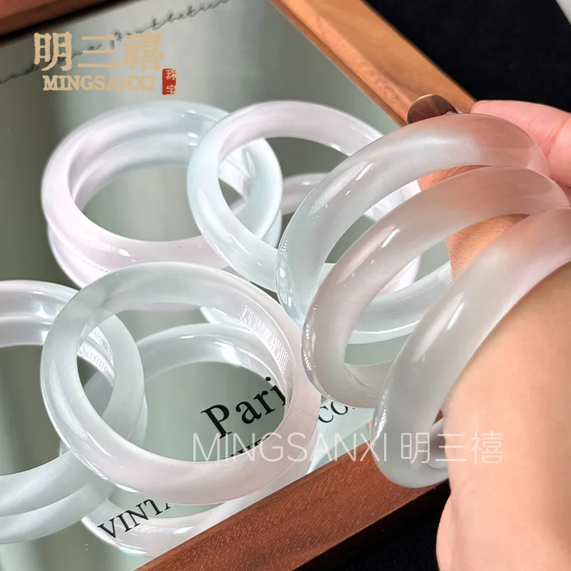 

's White Powder Bracelet for Women, Glass Cat's Eye Macaron Color, New Chinese Style, Light Luxury, Niche, Birthday Gift