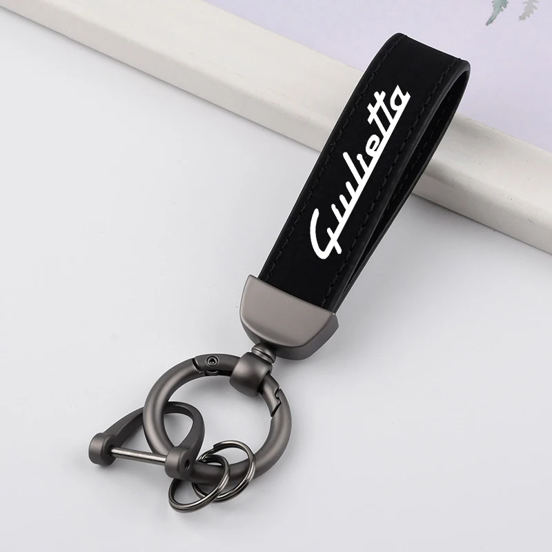 High-GradeCar Keychain Styling Custom  Leather Suede Key Ring With Horseshoe Buckle For Alfa Romeo Giulietta Styling Accessories