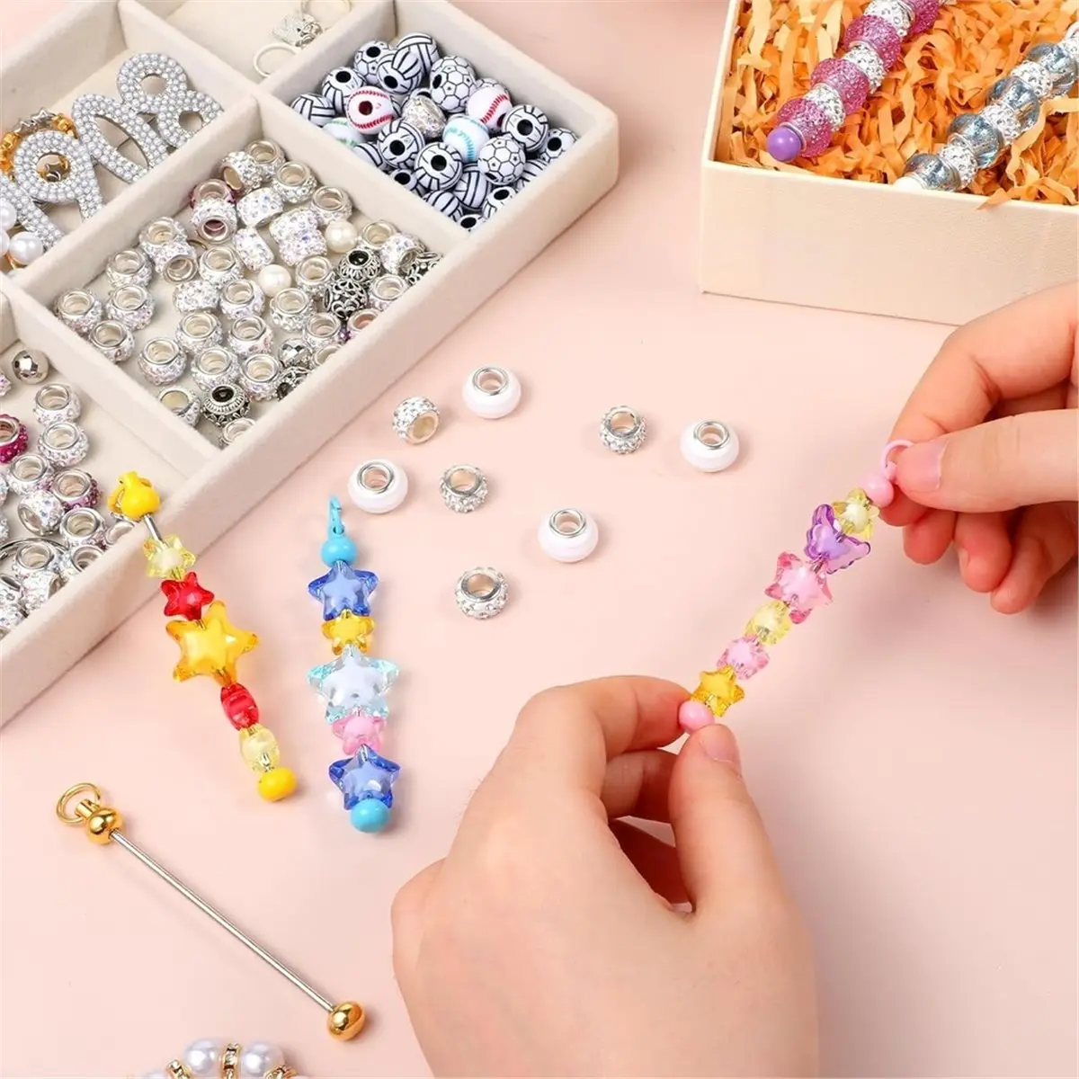 80pcs Blank Beadable Keychain Bars Bulk Metal DIY Bead Key Chain Bar, for Pendant DIY Crafts Jewelry Making
