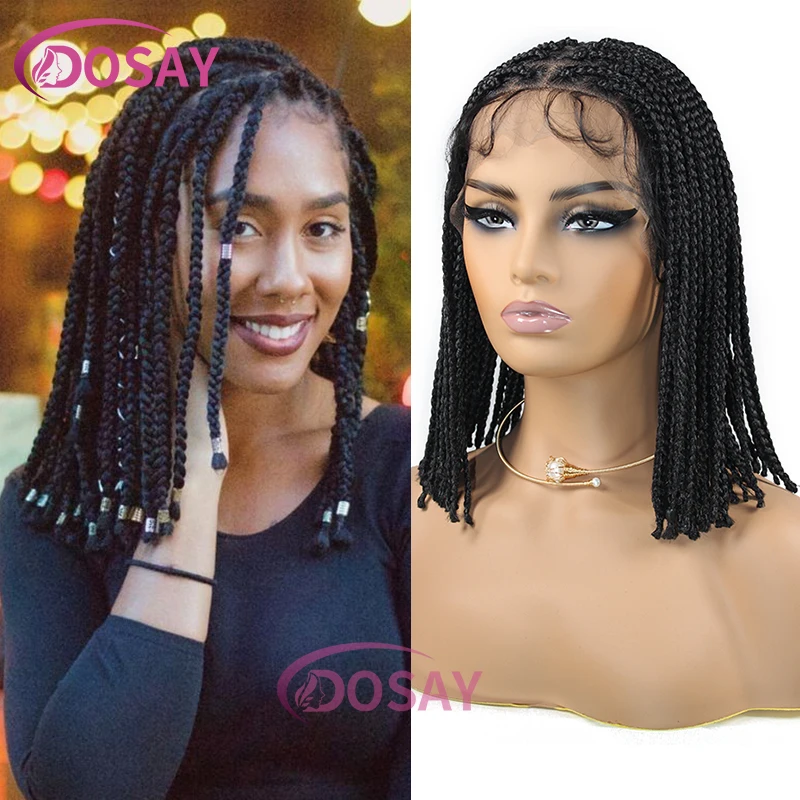 Dosay สังเคราะห์ Dreadlock สั้น BOB Braid วิกผม 10 ''กล่อง Braids วิกผมลูกไม้ด้านหน้าด้านหน้า Knotless Cornrow โครเชต์ Silky Plait วิกผมถัก