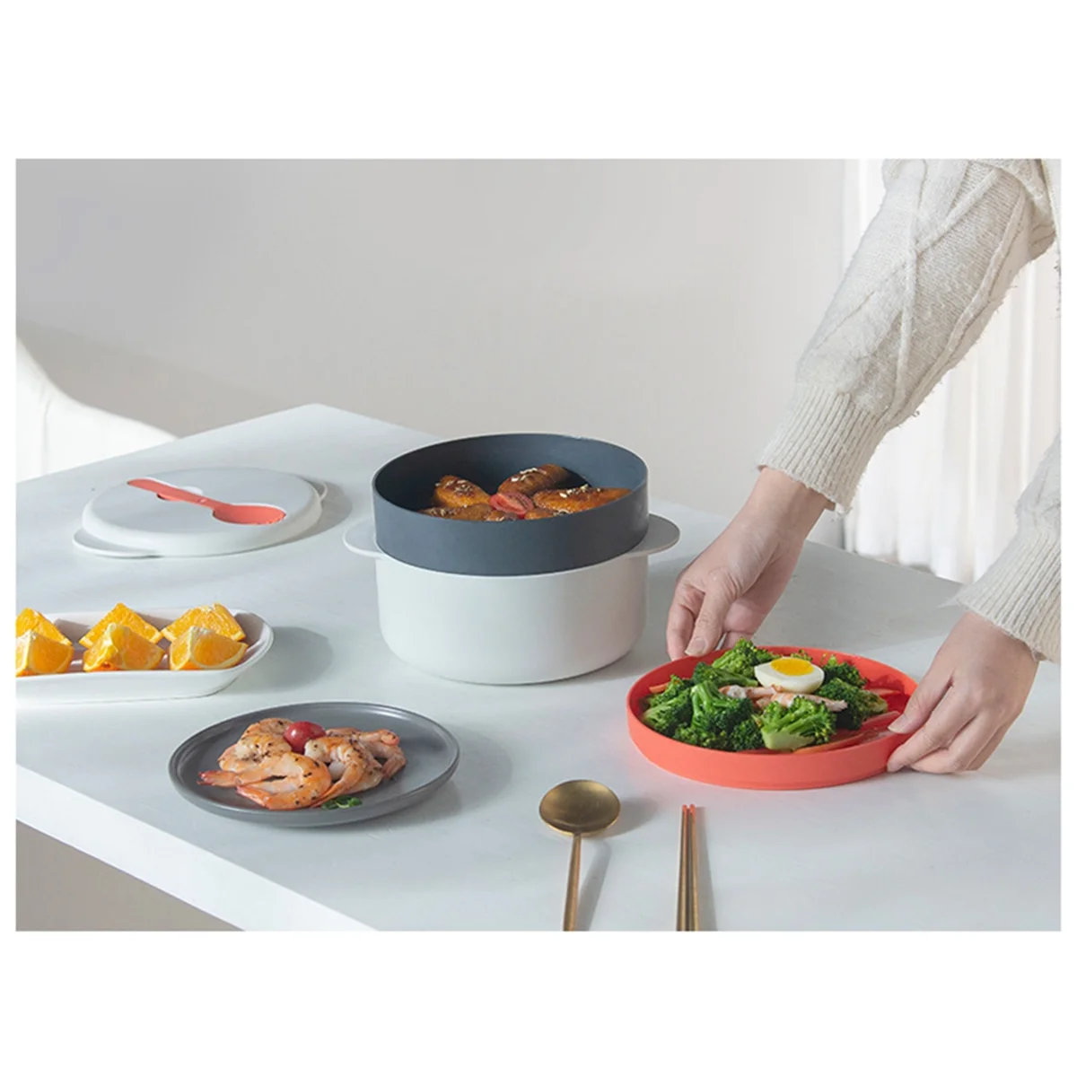 Durable Microwave Cookware Steamer, Kitchen Microwave Vegetables Cooker Microwave Steaming Container with Handle intelligence