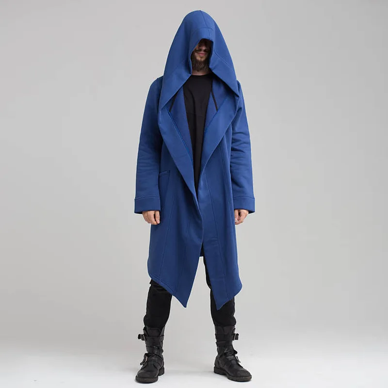 Mens Assassin Cosplay Costume Vintage Gothic Men's Coat Cardigan Cloak Hooded Outwear 2023 New Men Solid Color Cloak Coat MY894