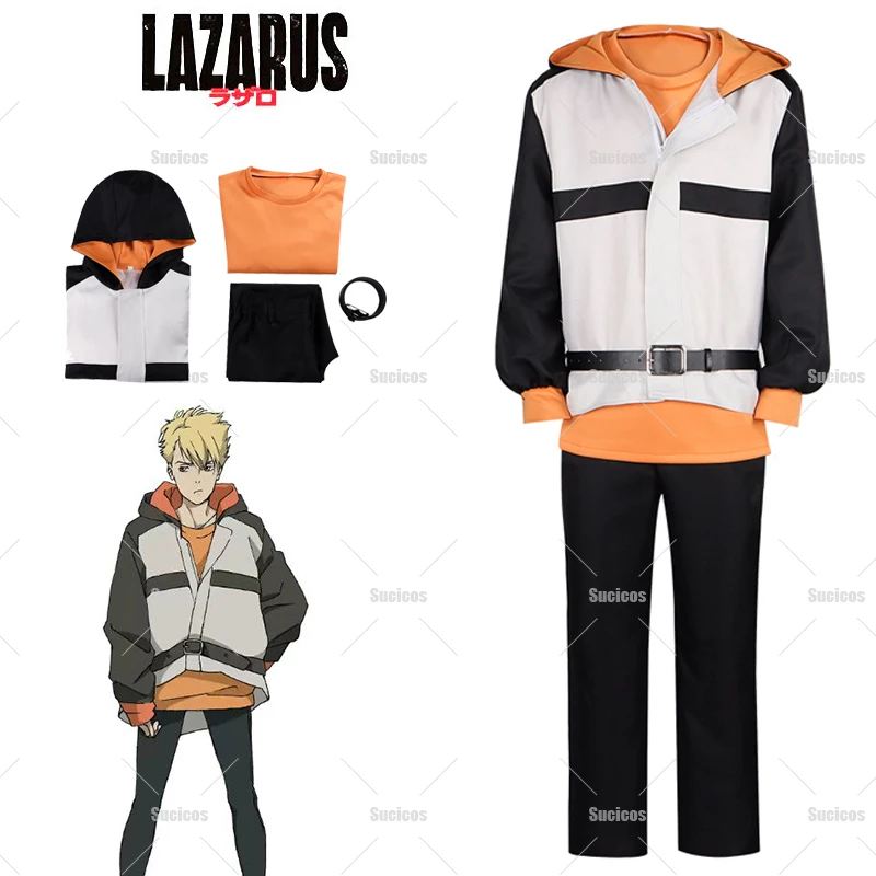 

Anime Lazarus Leland Cosplay Costume S-3XL Uniform Hooded Jacket Pants Belt Axel Costume Women Men Halloween Role Play Prop