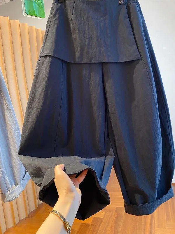 Casual Wide Leg Pants Women's Loose Fit Versatile Slimming Fake Two-Piece Straight Leg Trousers High Waist Other Material