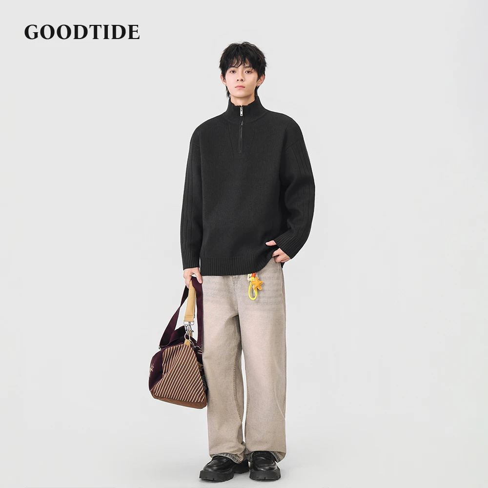 Fashion Men's Casual Half Zip Mock Neck Sweater 2025 Winter New Ribbed Knitted Pullover Comfortable Soft Long Sleeve Jumper Top