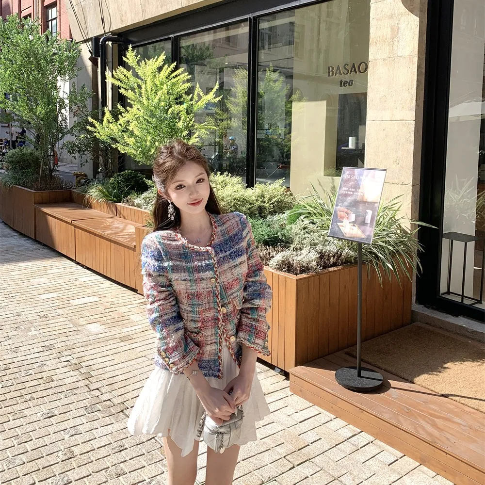 

Классическое цветное клетчатое твидовое шерстяное короткое пальто женское зима-осень женские Jcaktes