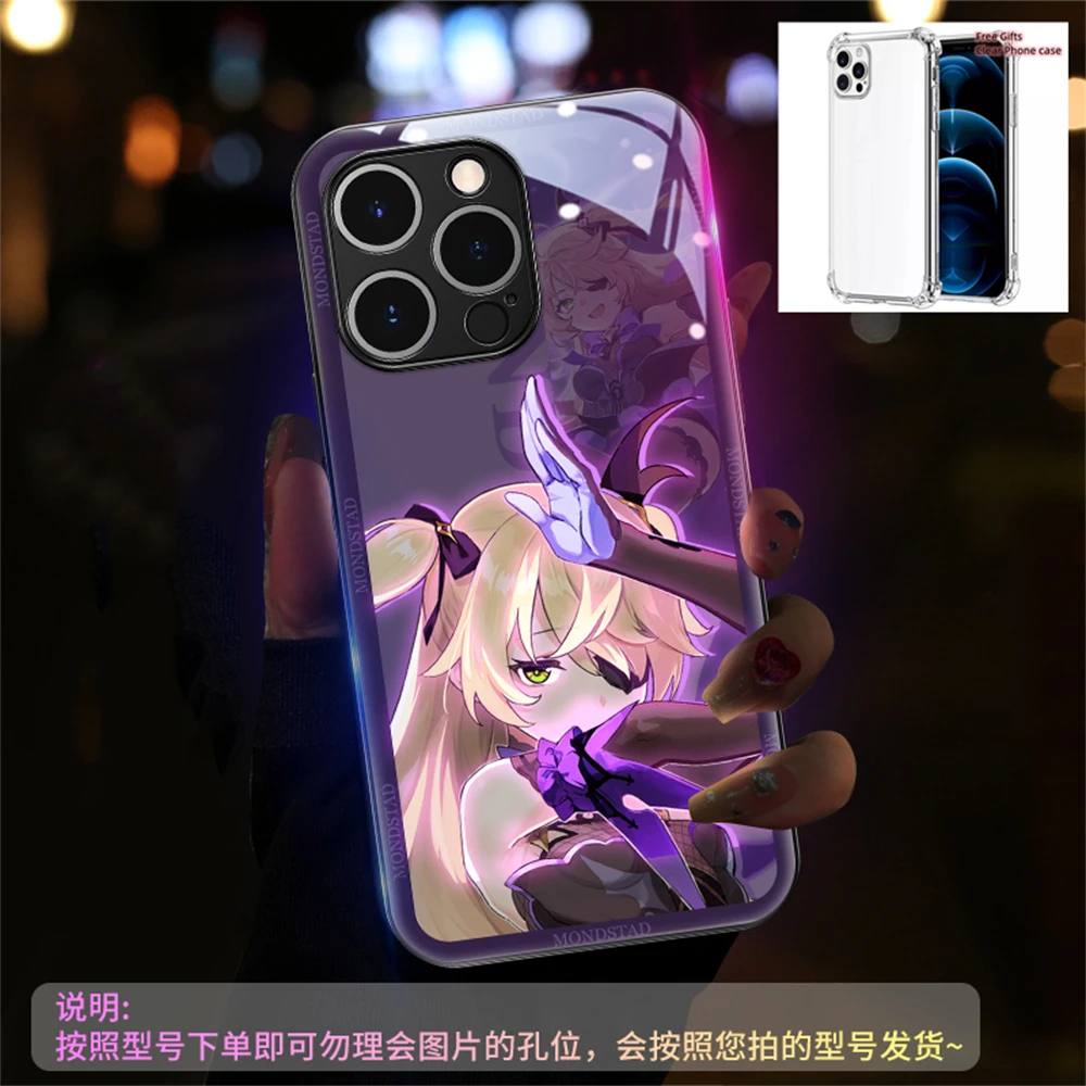 LED Glass phone Case For iPhone 14 13 12 11 Pro Max X XS XR Mini SE2020 6 7 8 Plus Voice Controlled Flashing Mobile Phone Cover