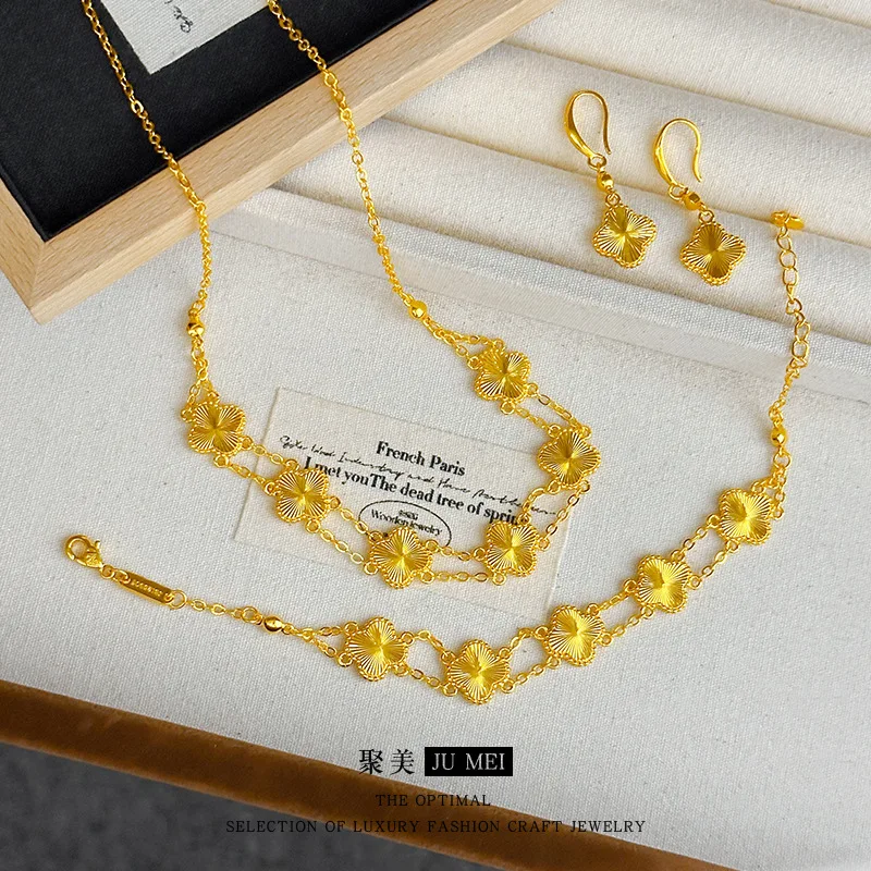 

Luxury 24K 9999 Pure Gold real gold Women's Double Row Plum Blossom Bracelet Necklace suit