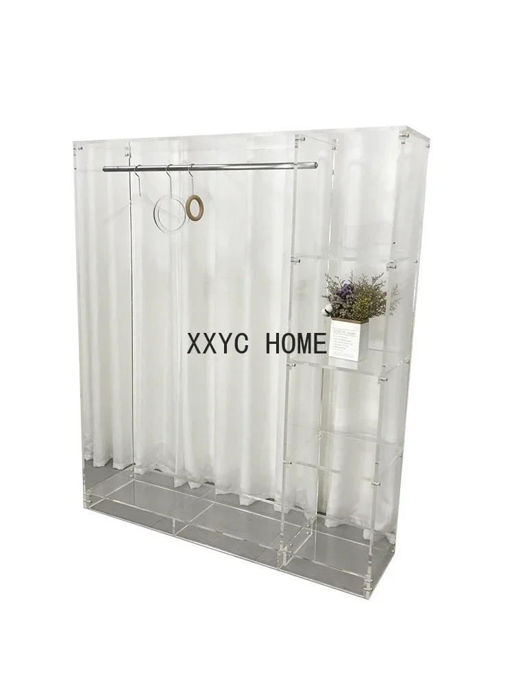 

Clothing Store Display Stand Acrylic Transparent Crystal Combination Shelf Floor Middle Island Display Clothes Rack