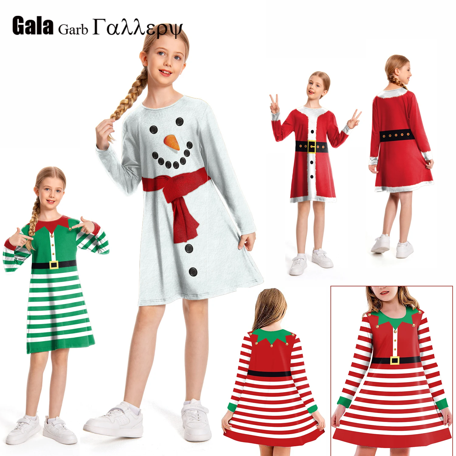 فستان عيد الميلاد للفتيات بقلنسوة وأكمام طويلة زي مهرجان سانتا كلوز للأطفال ملابس السنة الجديدة ملابس تنكرية لحفلات عيد الميلاد