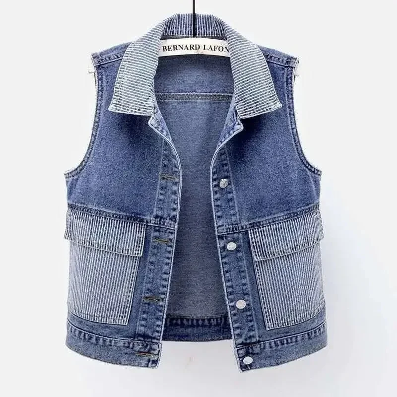 

Spring Autumn Women's Short Denim Vest Jacket Single Breasted Korean Slim Casual Jeans Vest Female Waistcoat Tops Chaleco Mujer