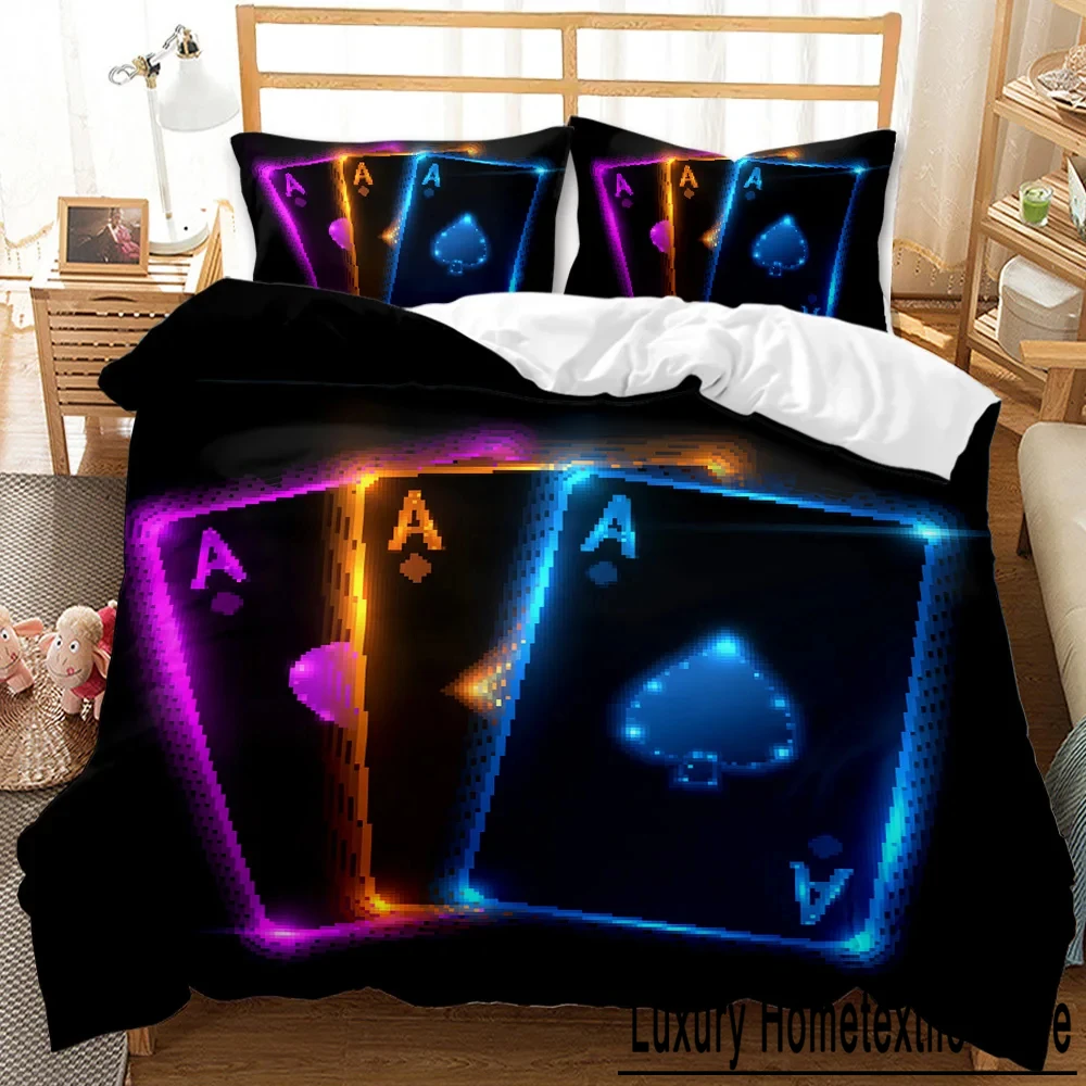 Poker Card Duvet Cover for Boys Girls Teen,Playing Gambling Queen Twin Polyester Comforter Cover King of Clubs Bedding Set