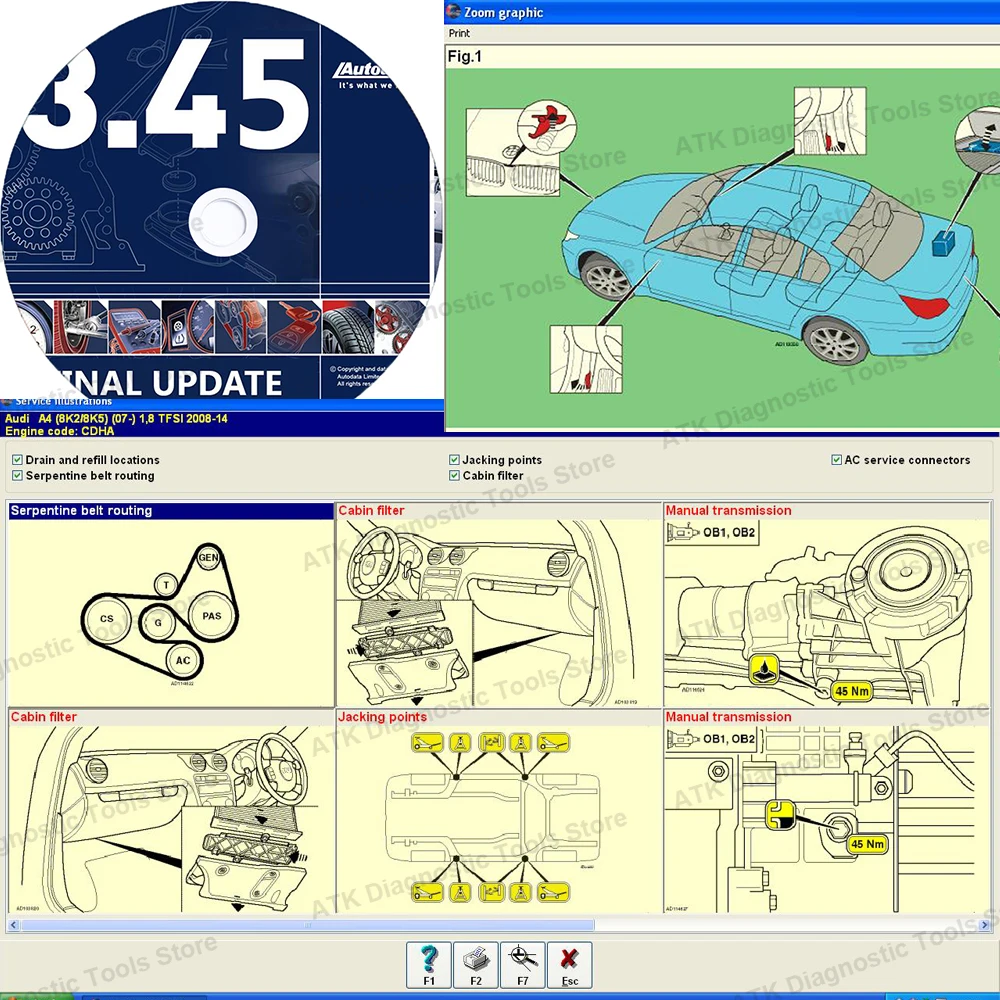 Auto-dados 3.45 Versão Auto Repair Software para carro, atualização para 2014 Ano, CD, USB, Flash Disk, V3.45, 2024