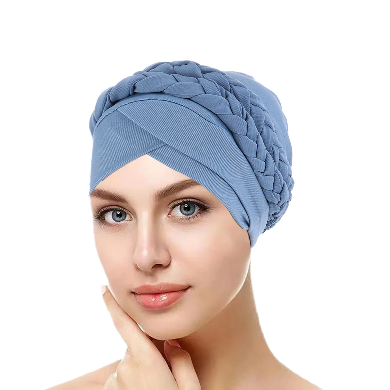 Bohemian Style Handmade Braid Turban Cross Bandana Slouchy Hat For Women Muslim Hijab Islamic Head Wrap Hair Loss Chemo Cap