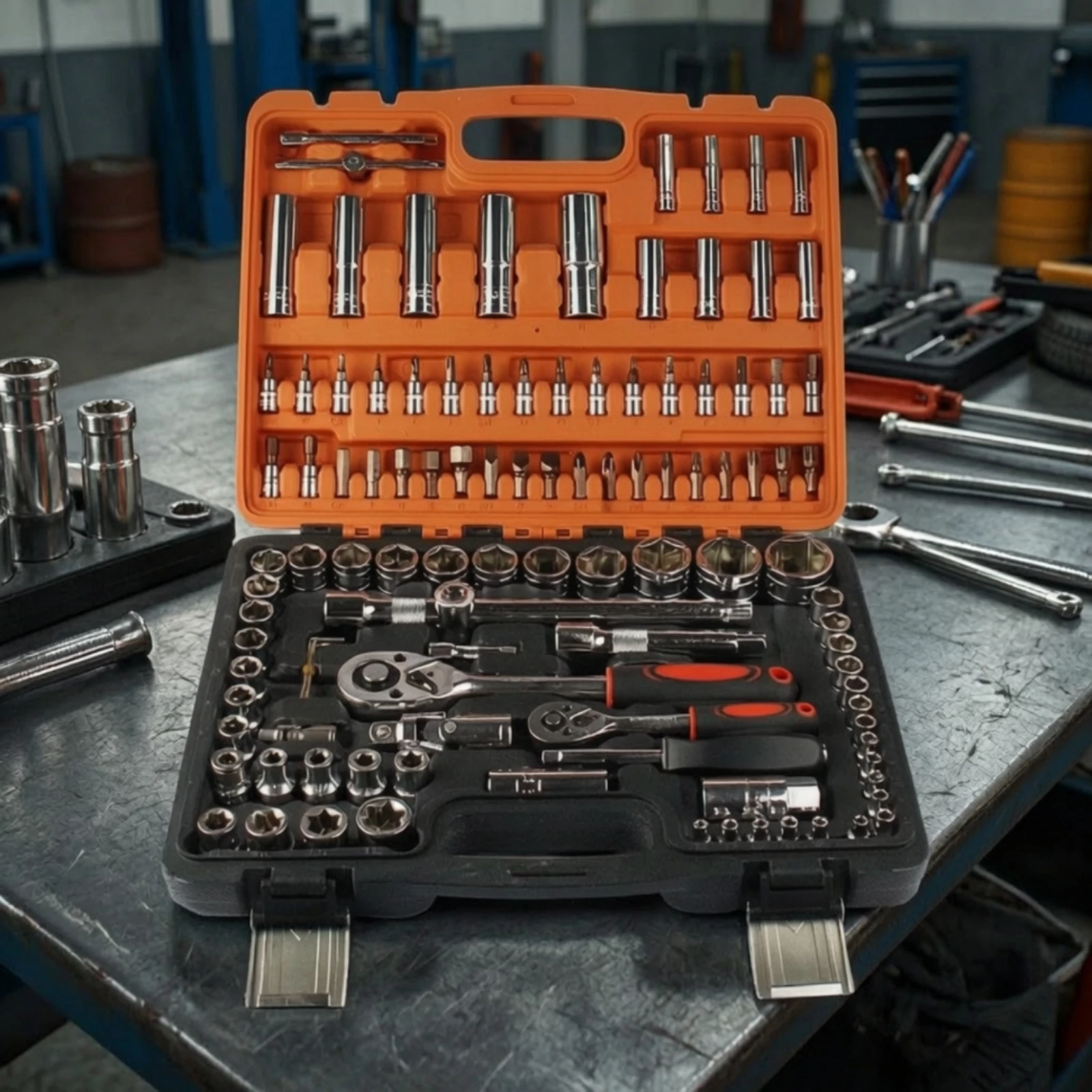 108 Pieces Automotive Hand Tool Kit Complete Socket Tool Kit with Carrying Case Ratchet and Socket Set Heavy Duty High Quality