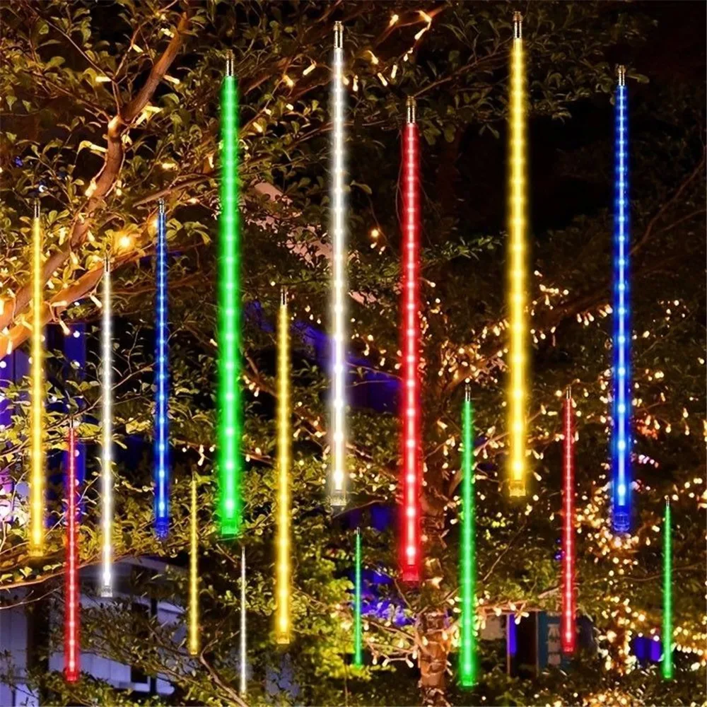 Meteor Shower LED Lights for Garden, Fairy Street Light, Decoração para árvores de Natal, Iluminação para guirlanda, Plug EU, Outdoor, 8 tubos