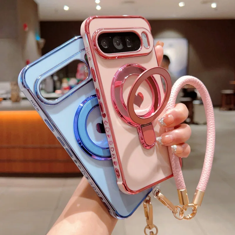 Coque de téléphone Magsafe en forme de cœur, étui en Silicone avec support et sangle de maintien pour Google Pixel 10 9 8 Pro XL 9A 8A 7A