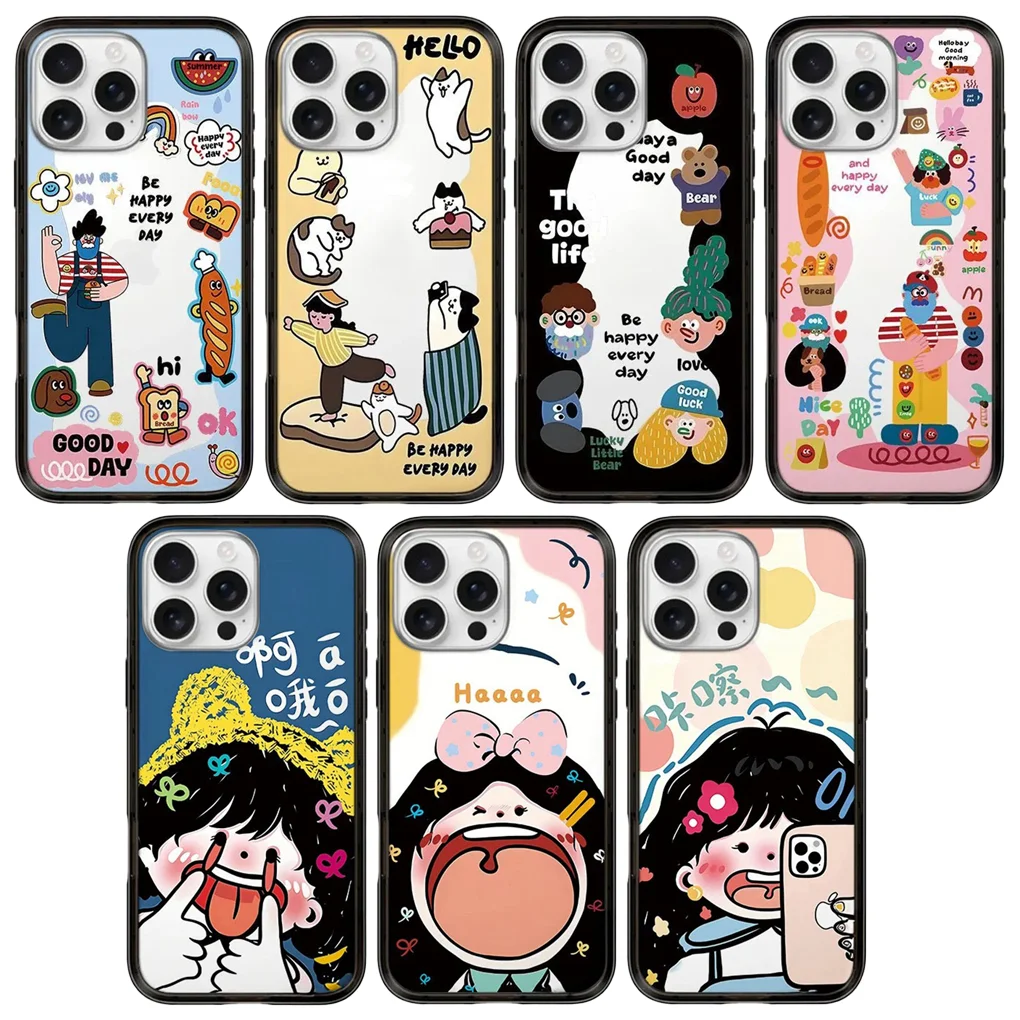 

Lovey Cartoon Girl Black Border Letters New Design Protective IPhone Case Cover for 13 14 15 16 Pro Max Case