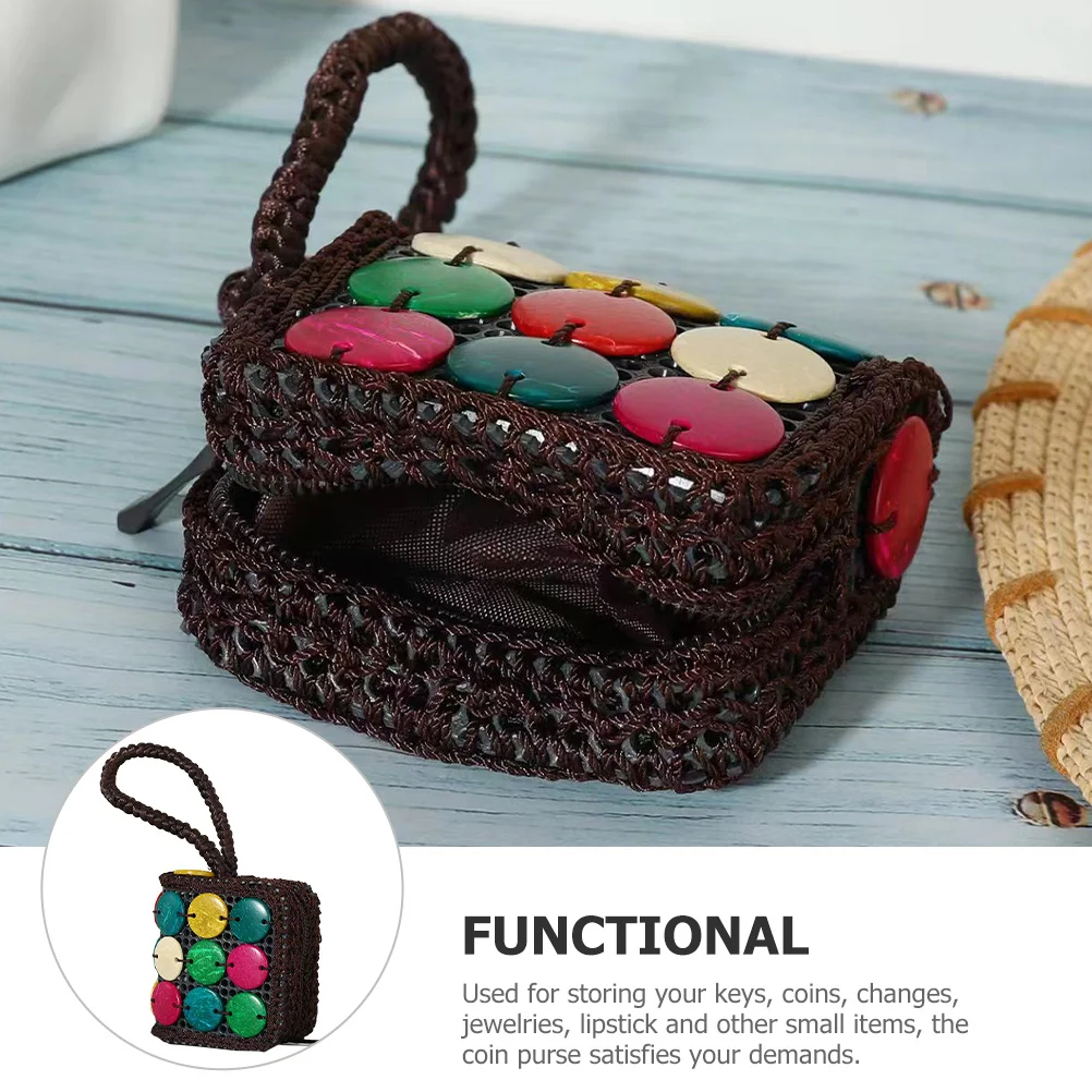 

Coconut Shell Handbag Bohemian Woven Coin Purse Small Wallet For Women Clutch Zipper Pouch Mini Purse Decorative Gift