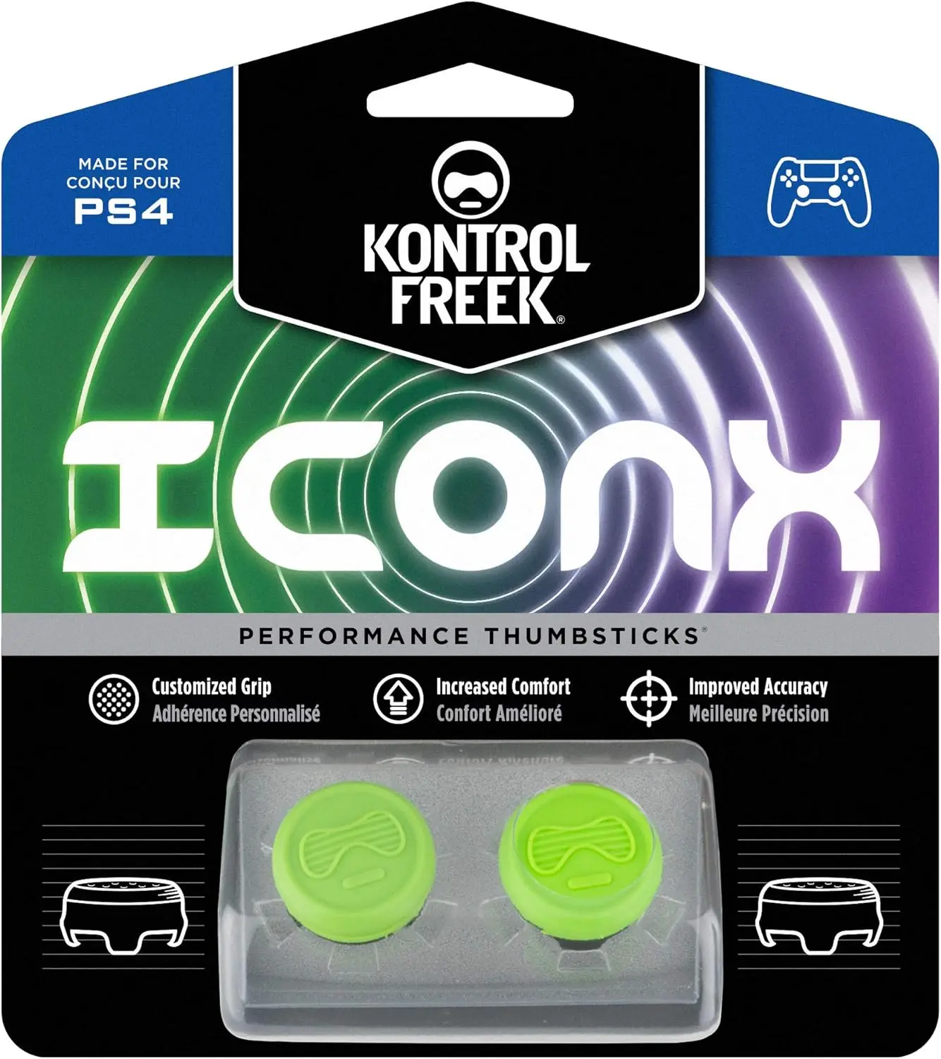 KontrolFreek Icon X Performance Thumbsticks for PlayStation 4 (PS4) and PlayStation 5 (PS5) | 2 Mid-Rise Convex | Green