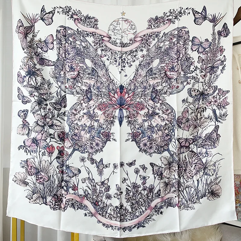 

Шарф с принтом бабочки 90 см, роскошные шелковые банданы, шарфы с краями, женская одежда, аксессуары для волос, рождественский подарок для влюбленных