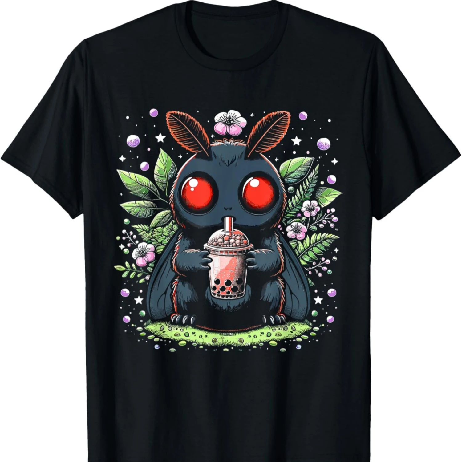 

Mothman Boba Tea Kawaii Graphic T-Shirt 100% Cotton O-Neck Short Sleeve Summer Casual Mens T-shirt Streetwear