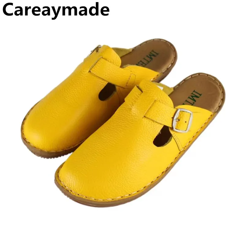 

Careaymade-New Handmade 100% Cowskin Chic Women's Sandals Retro Cowskin Bottom Roman Genuine Leather Slippers Casual shoes