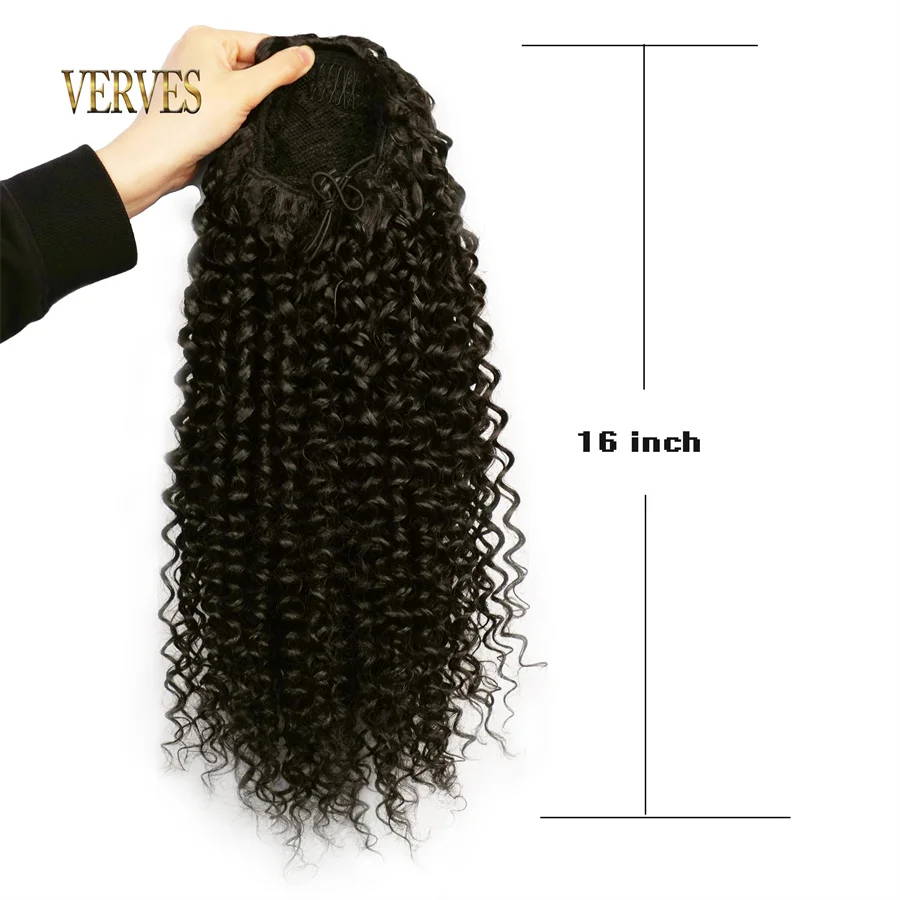 VERVES Coulisse sintetica Soffio Coda di cavallo Afro Ricci 16 pollici Clip di estensione dei capelli in Pontail Capelli lunghi Ombre africani