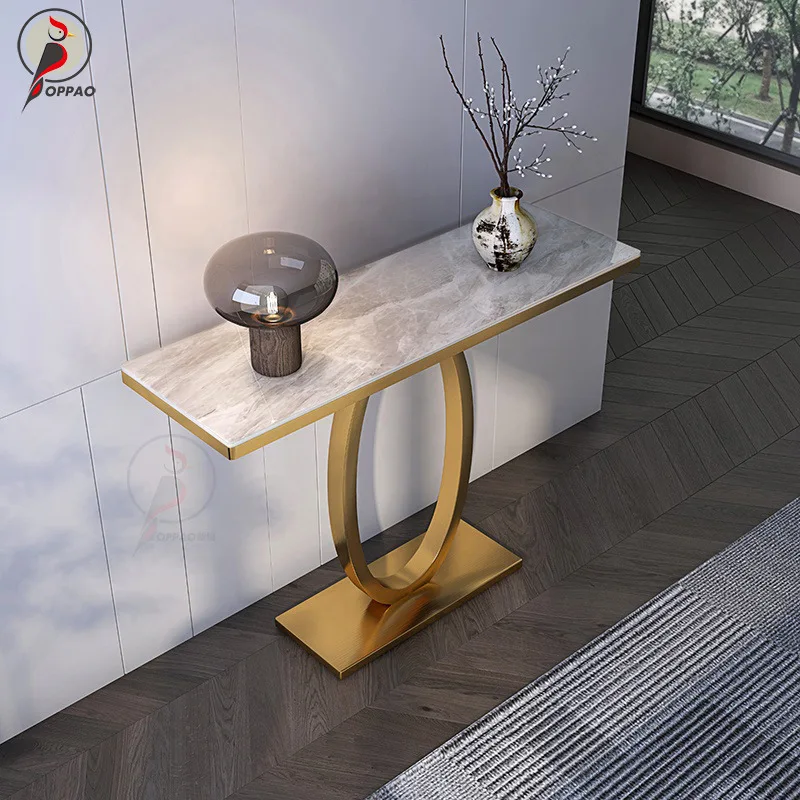 Marble stainless steel entrance table simple modern titanium decoration against the wall light luxury
