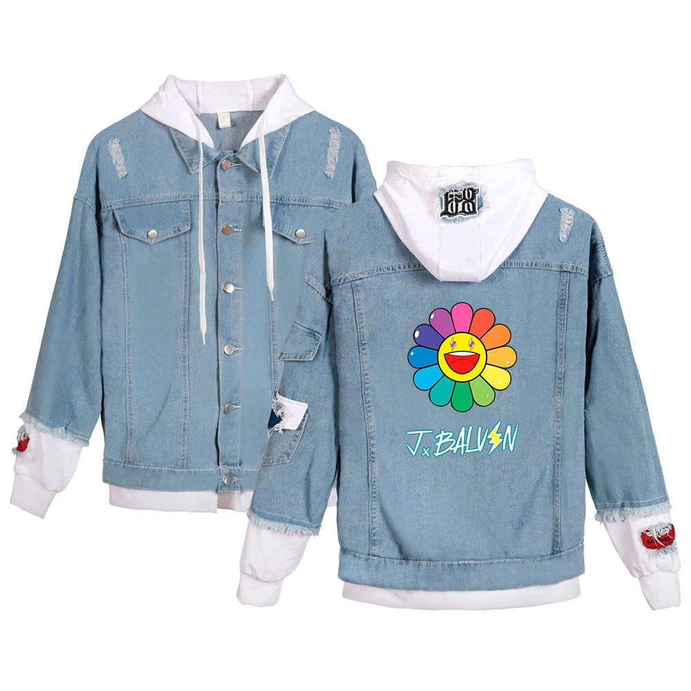 Personality Men Women J BALVIN Denim Jacket Tupac Amaru Shakur Hooded Denim Jacket Fashion Boy Jean Jackets Outwear Cowboy