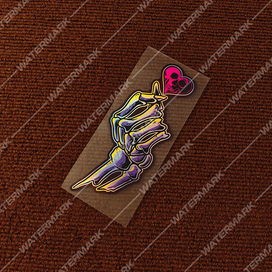 

2Pcs/set Holographic Skeleton Hand Skull Heart Sticker Set JDM Style Waterproof Vinyl Decals for Motorcycle E-Bike Decor