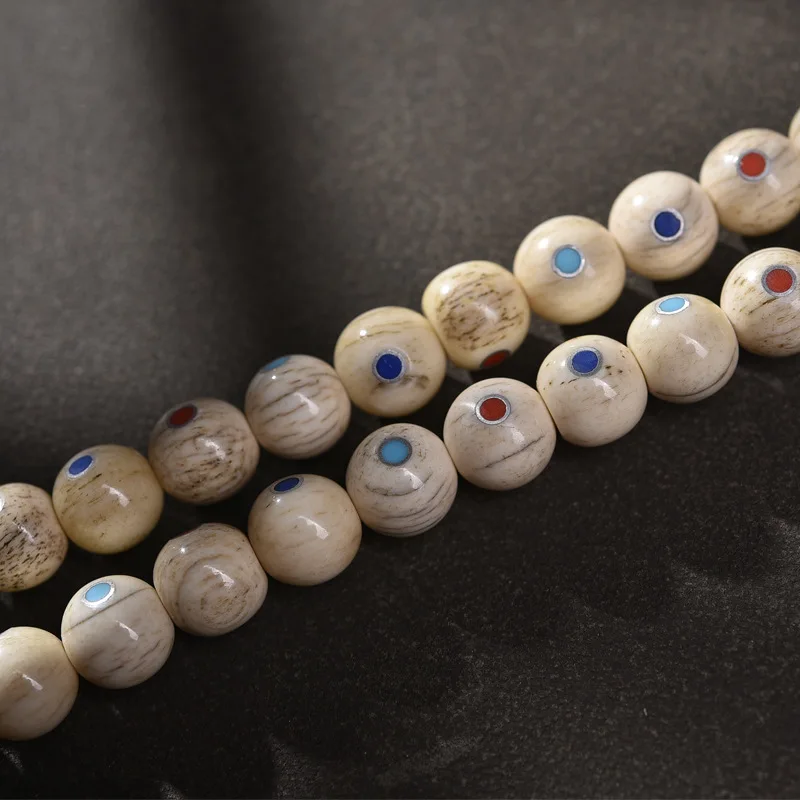DIY semi-finished 108 Buddhist prayer multi-treasure inlaid round plain bone beads jewelry accessories