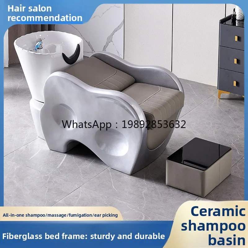 YFY Internet Celebrity Trendy Store Semi-Reclining Ceramic Basin Shampoo Bed for Hair Salon High-End Hairdressing Shop