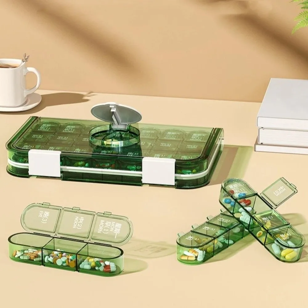 

Large Capacity Pill Cutter Box Three Times Day Moisture Resistant Drug Dispensing Case Seven Days Week Dustproof