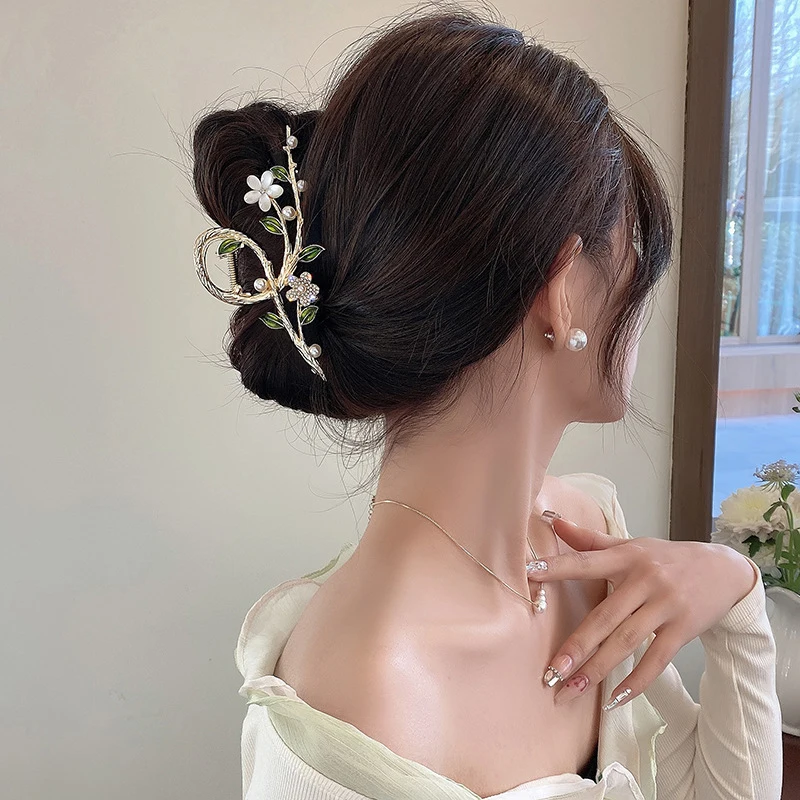 Hair Clips With Rhinestone Oil Drops And Metal Hair Clips For Women New Flower Branch Hair Accessories