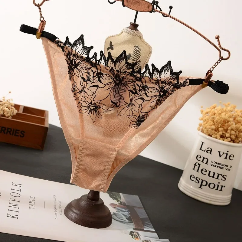 Embroidered Lace Underwear Women Embroidered Mesh Sexy Low Waisted Panties Hollow Out Breathable Comfortable Triangle Pants