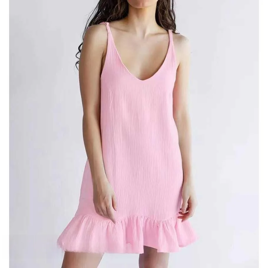 

Summer Comfortable Loose Home Clothes Women's Sp Dr Susp Sle V-ne ort Svel Pure Color Casual Faion