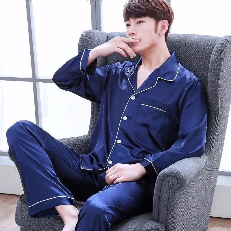 Men Pajamas Set Winter Sleepwear For Man Shirt Long Sleeve Pijama Male Silk Satin Sleeping Home Night Wear Big Size Loungewear