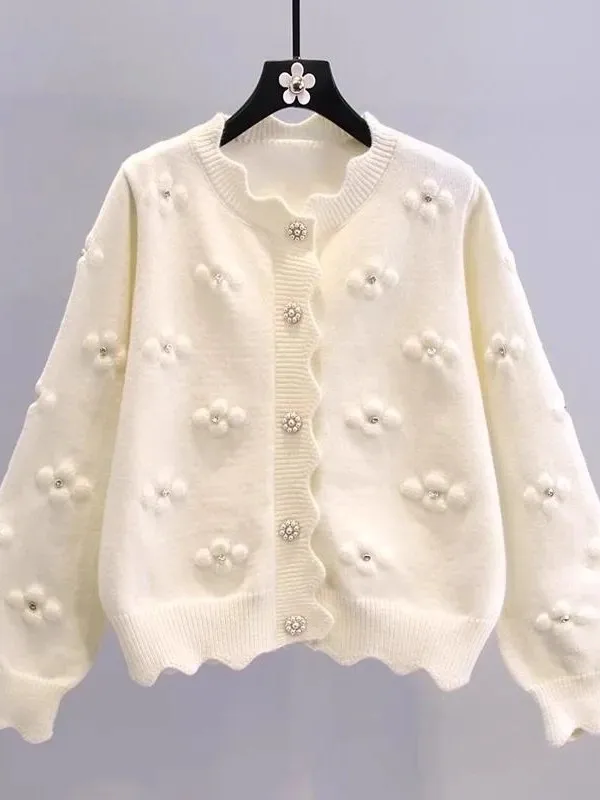Spring Autumn New Style Soft Long Sleeve Knitted Sweater Coat Women's round Neck Cardigan College Style Loose Fit Button up