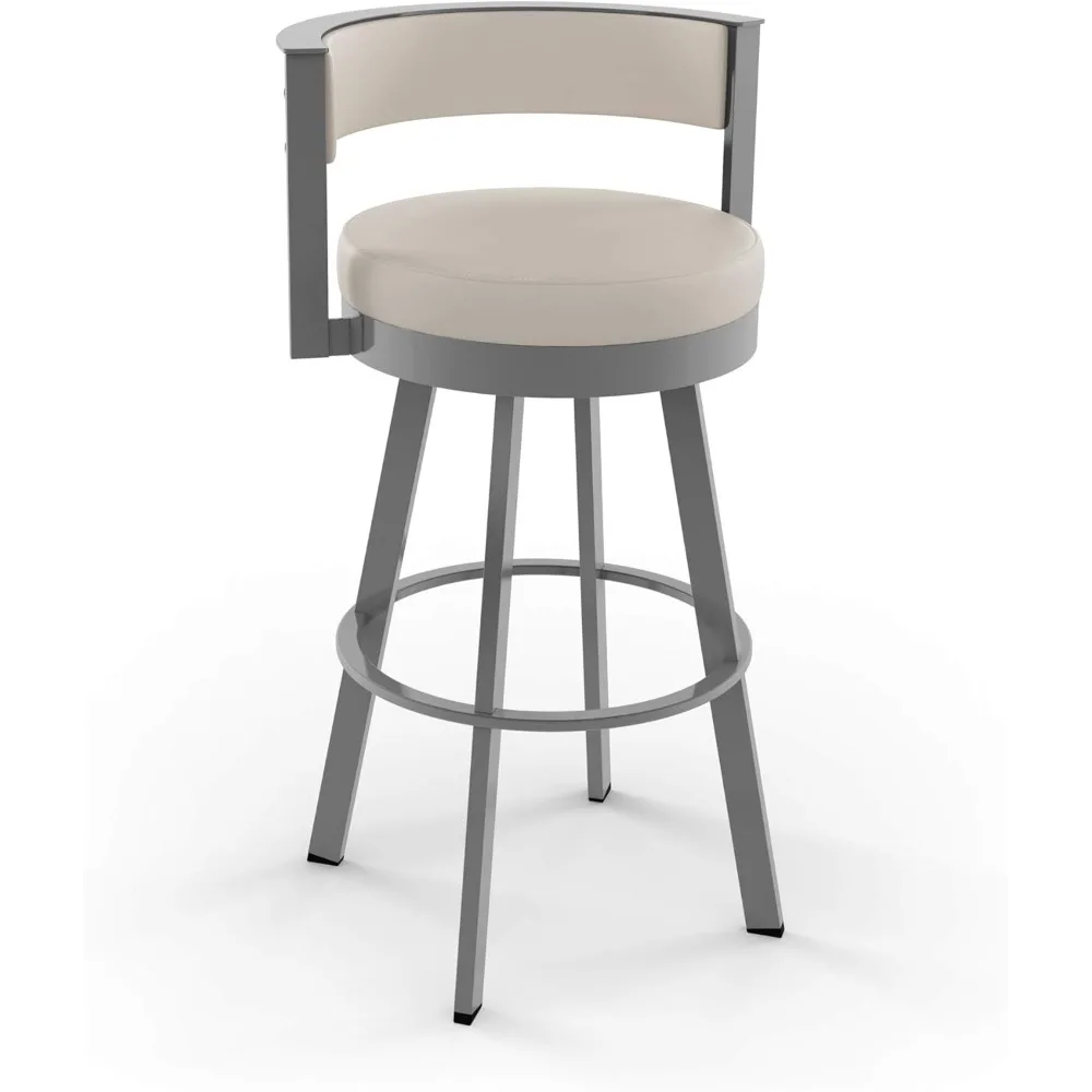 

Browser 30" Swivel Bar Height Barstool, Upholstered with Back for Kitchen Island or Bar - Cream Faux Leather / Glossy Grey Meta