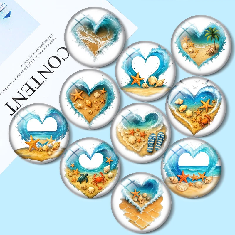 Heart Shape Beach Wave  12/18/20/25mm glass cabochon  bracelet pendant rings for jewelry demo earrings back Making findings