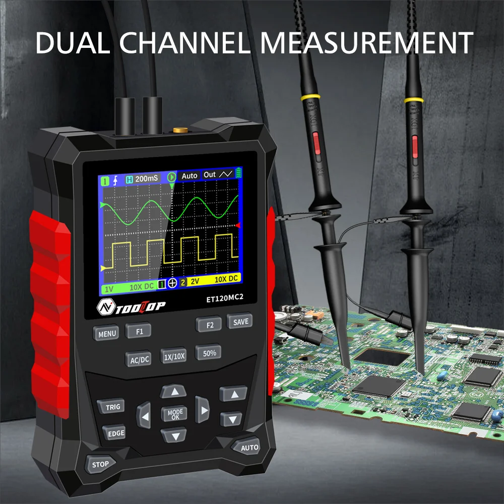 Imagem -04 - Tooltop-osciloscópio Digital Quadrado Sine Gerador de Sinal Onda Triangular Multímetro de Sinal Canais 120mhz Taxa de Amostragem 500msa s