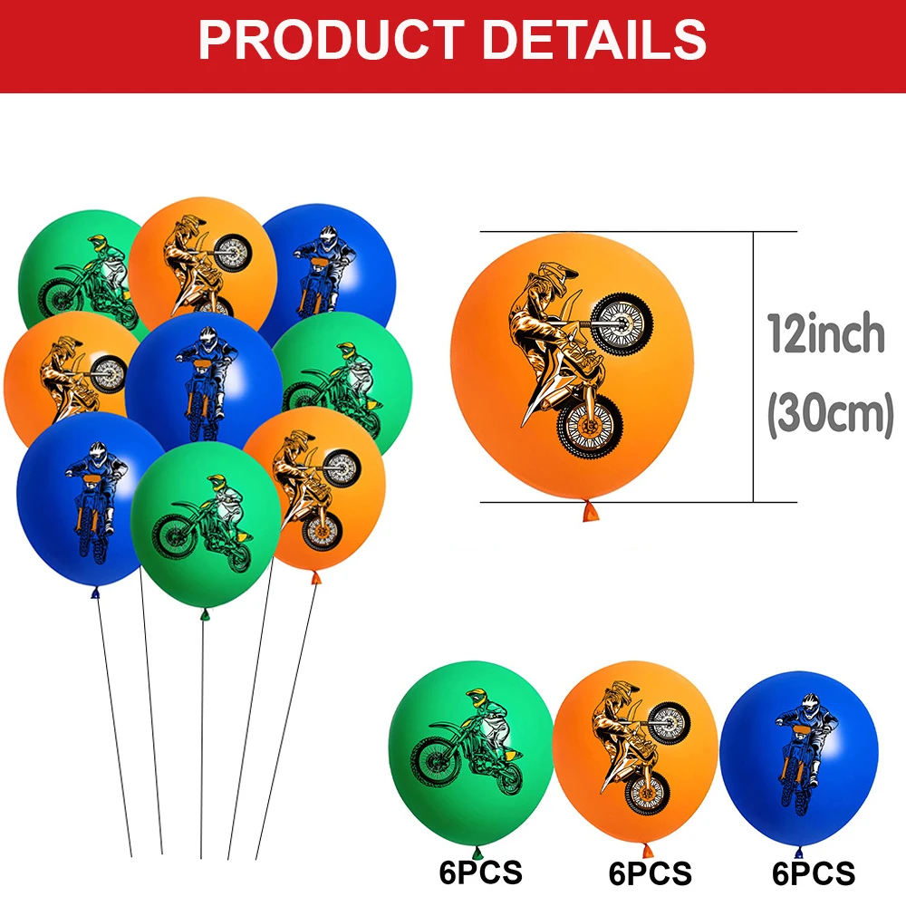 남아용 모토크로스 더트 바이크 생일 파티 배너, 케이크 토퍼, 호일 오토바이 풍선, 모터 테마, 파티 장식 용품