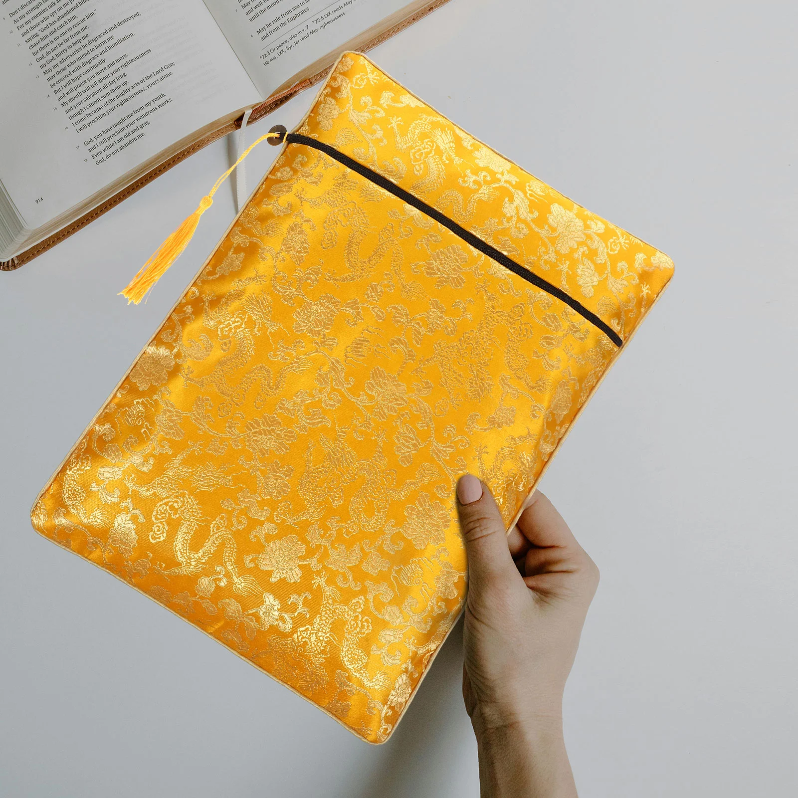 Borsa per libri con cerniera Matita Zaini grandi Borse tote Multifunzione Broccato Portaoggetti per notebook Penna a sfera Organizzatore di seta Ufficio Miss